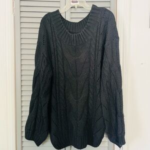 Black Cable Knit Women’s Sweater - Classic Crewneck